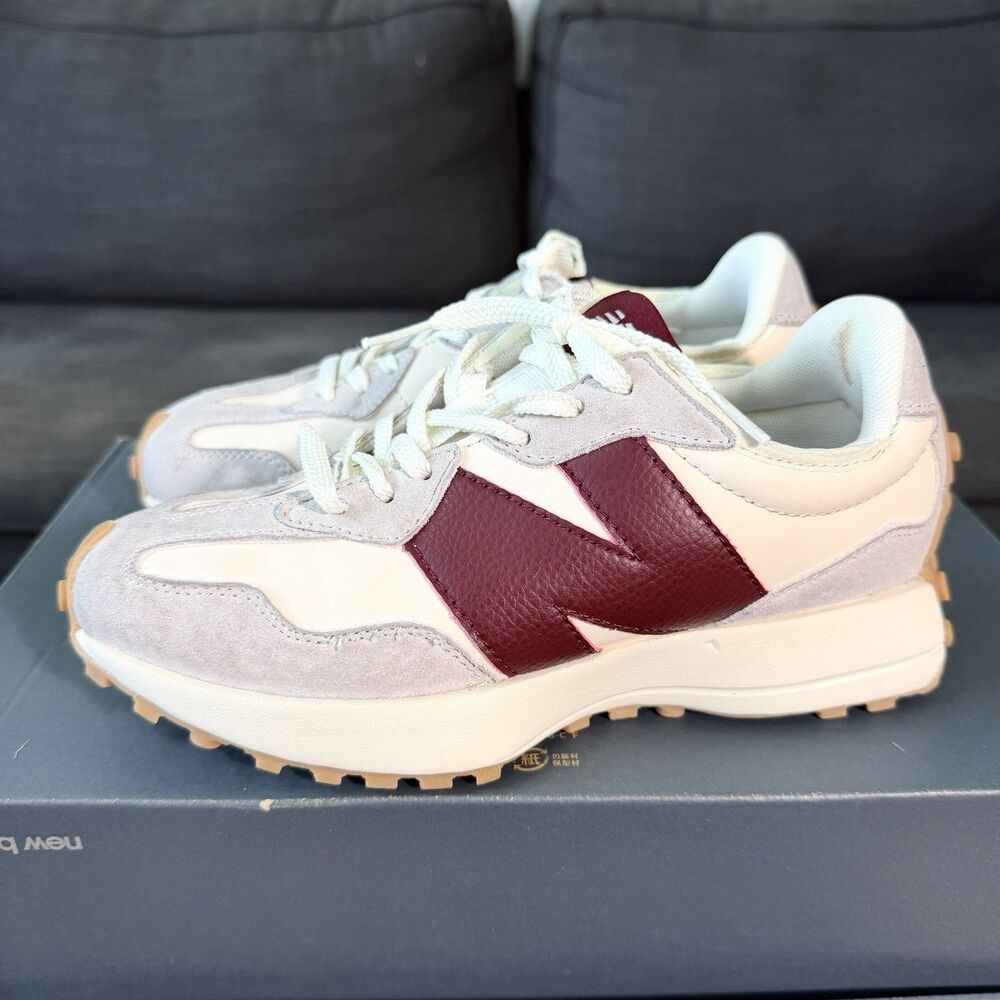 New Balance 327 Cream Burgundy White/Dark Red Sneakers Women's Size 8